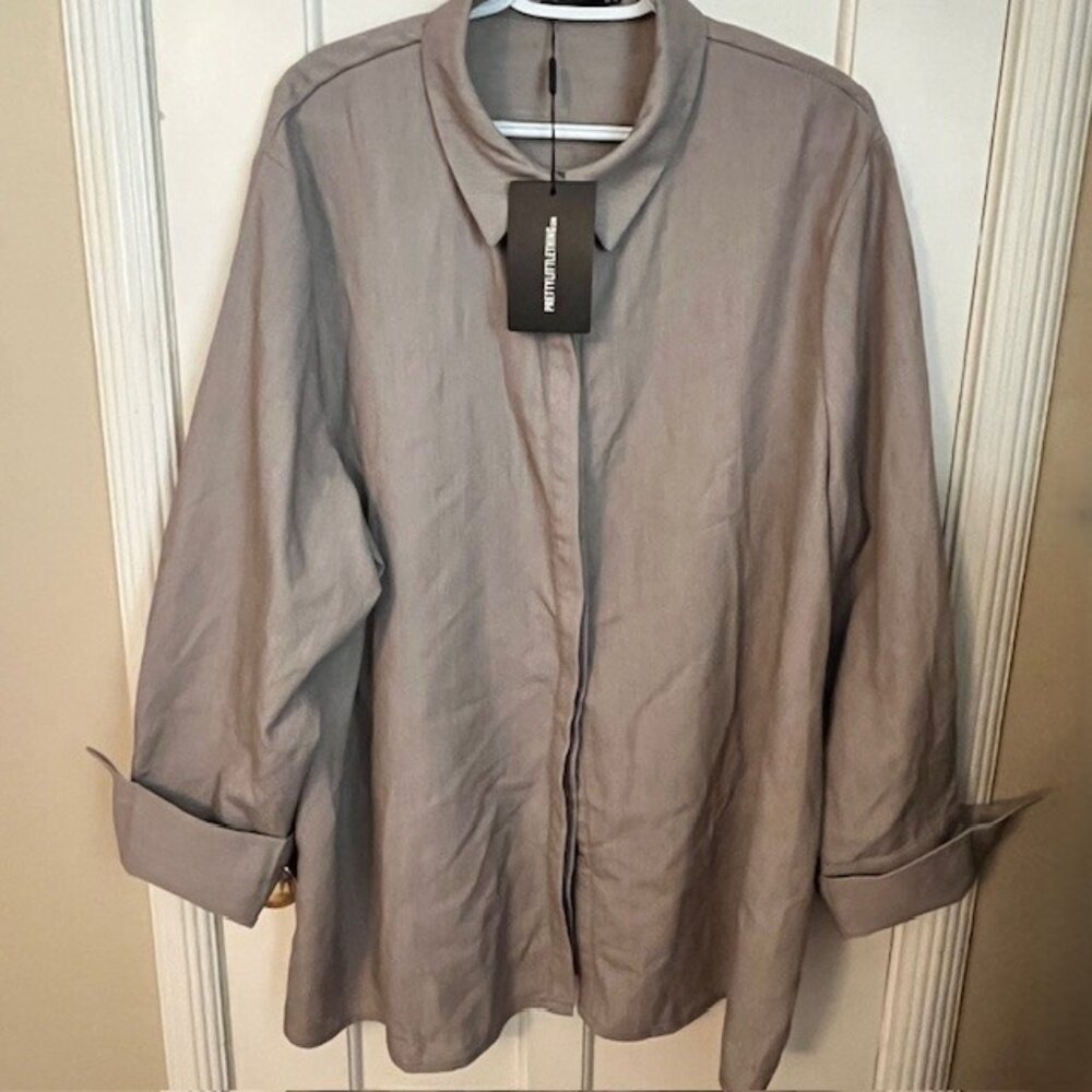 PRETTY LITTLE THING CAMEL OVERSIZED SHIRT, NEUTRAL, LS, 10; NWT